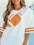 Sequin Football Round Neck Half Sleeve Oversize Top - Trendsi - Flyclothing LLC