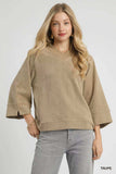 Umgee Textured Knit V-Neck Top - Trendsi - Flyclothing LLC