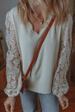 V Neck Lace Balloon Sleeve Blouse - Trendsi - Flyclothing LLC