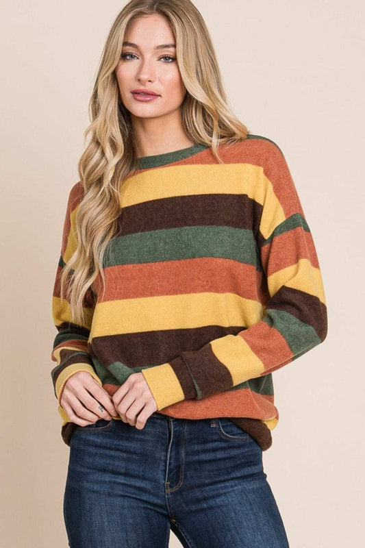 BOMBOM Multi-Color Striped Knit Top - Trendsi - Flyclothing LLC