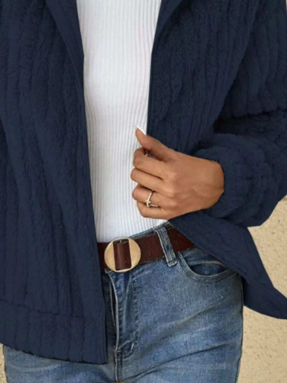 Full Size Zip-Up Long Sleeve Texture Jacket Plus Size - Trendsi - Flyclothing LLC
