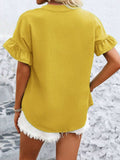 Button Down Ruffled Short Sleeve Shirt - Trendsi - Flyclothing LLC