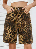 Leopard High Waist Denim Shorts - Trendsi - Flyclothing LLC