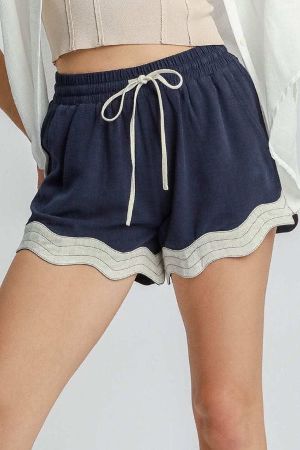 Umgee Full Size Color Blocked Scalloped Hem Shorts Plus Size - Trendsi - Flyclothing LLC