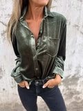 Full Size Velvet Button-Up Long Sleeve Shirt Plus Size - Trendsi - Flyclothing LLC