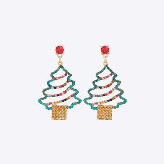 Rhinestone Alloy Christmas Tree Earrings - Trendsi - Flyclothing LLC