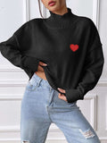 Heart Turtleneck Long Sleeve Sweater - Trendsi - Flyclothing LLC