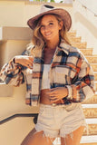 BiBi Brushed Plaid Crop Jacket with Pockets - Trendsi - Flyclothing LLC