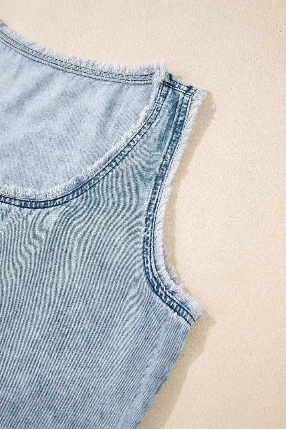 Mineral Wash Denim Frayed U Neck Sleeveless Top - Trendsi - Flyclothing LLC