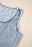 Mineral Wash Denim Frayed U Neck Sleeveless Top - Trendsi - Flyclothing LLC