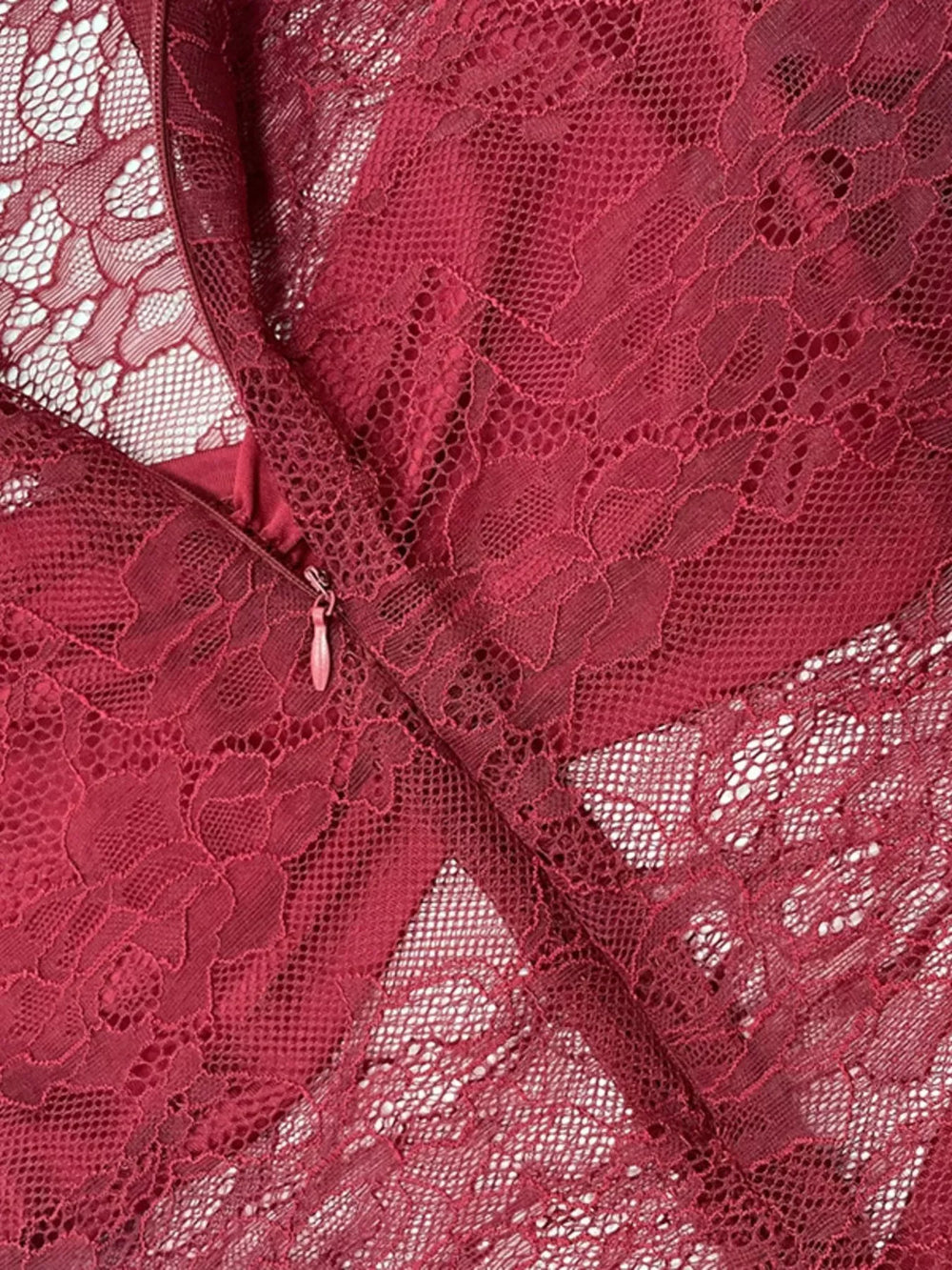 Lace Sheer Mock Neck Long Sleeve Maxi Dress - Trendsi - Flyclothing LLC