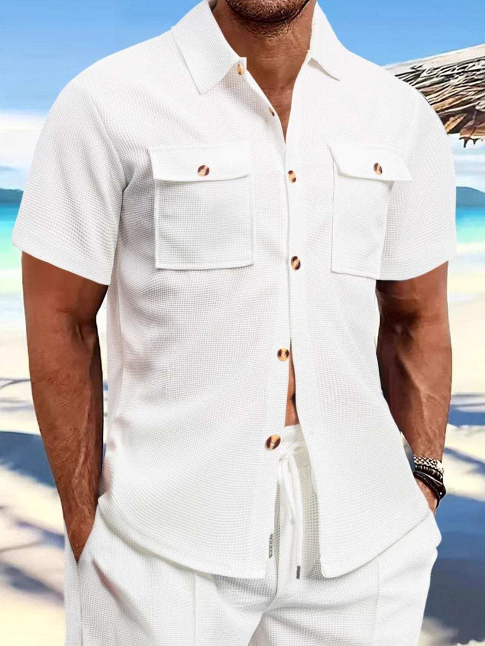 Men's Full Size Button Down Short Sleeve Shirt Plus Size - Trendsi - Flyclothing LLC