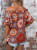 Printed Off-Shoulder Half Sleeve Blouse - Trendsi - Flyclothing LLC