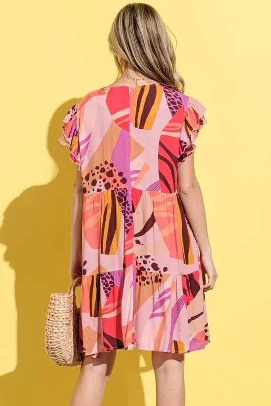 And The Why Printed Double Ruffles Sleeve Dress - Trendsi - Flyclothing LLC