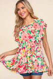 Haptics Floral Peplum Babydoll Blouse - Trendsi - Flyclothing LLC