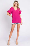 GeeGee V-Neck Ruffle Trim Short Sleeve Blouse - Trendsi - Flyclothing LLC