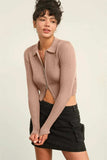 HYFVE Ribbed Double Zip Cropped Cardigan - Trendsi - Flyclothing LLC