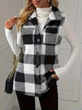 Plaid Button Up Vest Coat - Trendsi - Flyclothing LLC