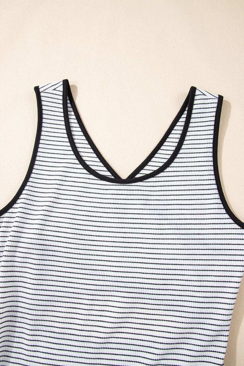 Stripe Crisscross Side Slits Slim Fit Sleeveless Midi Dress - Trendsi - Flyclothing LLC