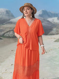Plus Size V-Neck Flutter Sleeve Maxi Dress - Trendsi - Flyclothing LLC