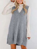 Lovelet Cable Knit V-Neck Mini Sweater Overall Dress - Trendsi - Flyclothing LLC