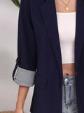 Lapel Collar Roll-Up Sleeve Blazer - Trendsi - Flyclothing LLC