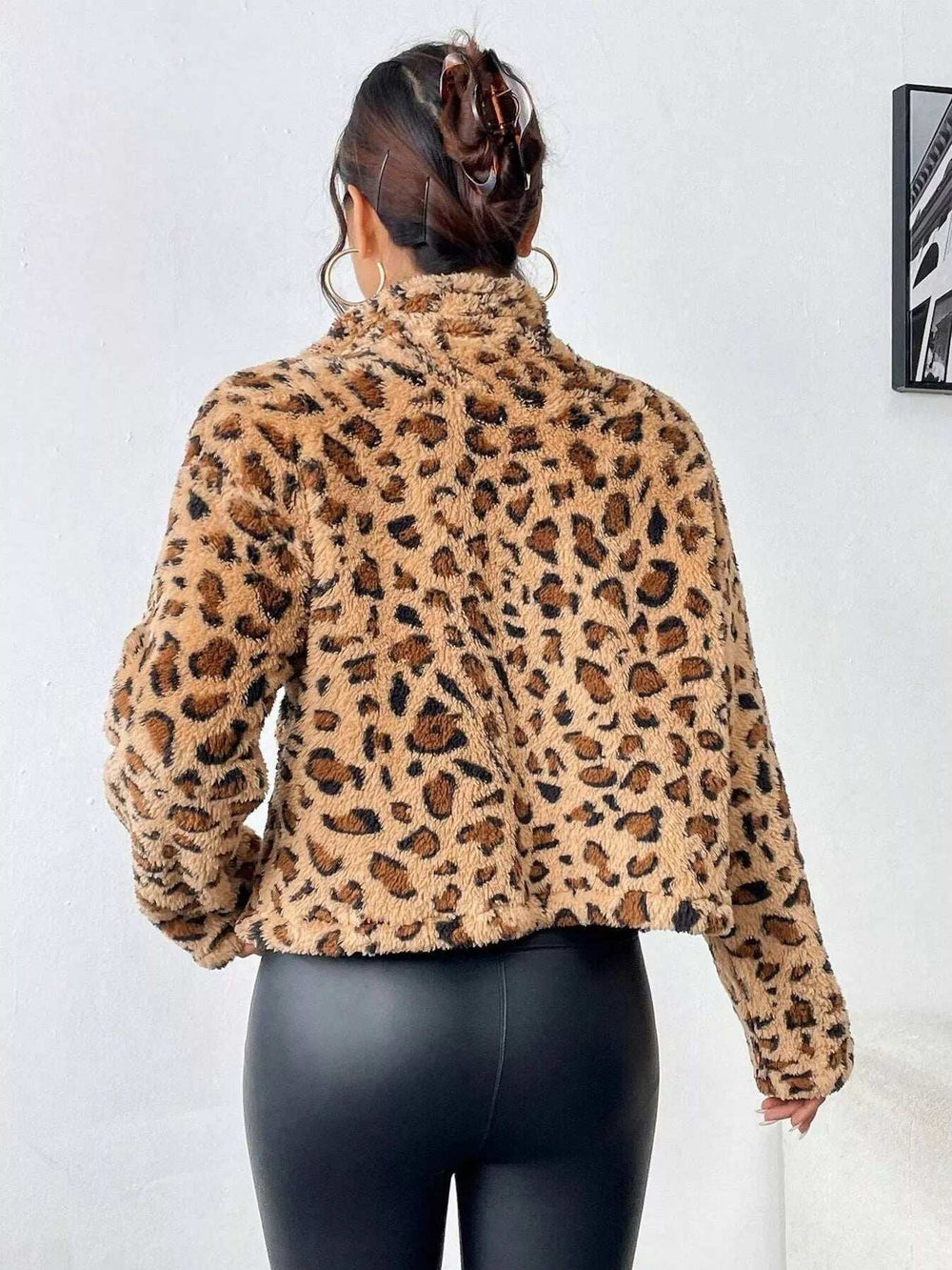 Leopard Fuzzy Zip-Up Jacket - Trendsi - Flyclothing LLC