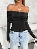 Ruched Off-Shoulder Long Sleeve T-Shirt - Trendsi - Flyclothing LLC