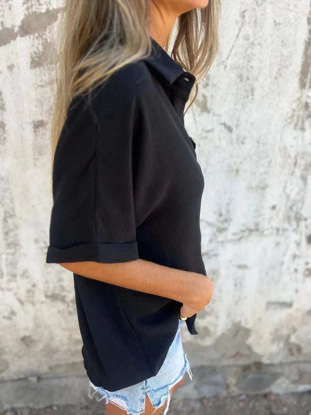 Full Size Collared Neck Half Sleeve Shirt Plus Size - Trendsi - Flyclothing LLC