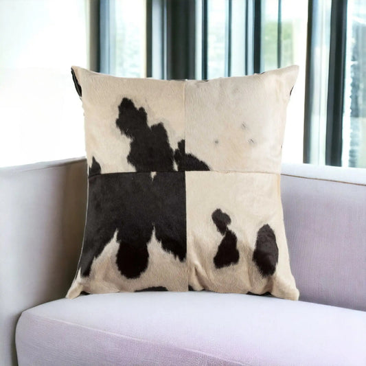 18" Black and White Cowhide Throw Pillow - Homeroots