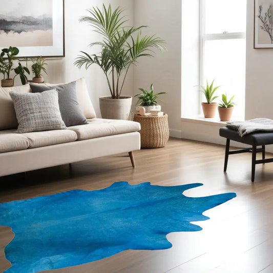 72" X 84" Sky Blue Cowhide - Rug - Homeroots