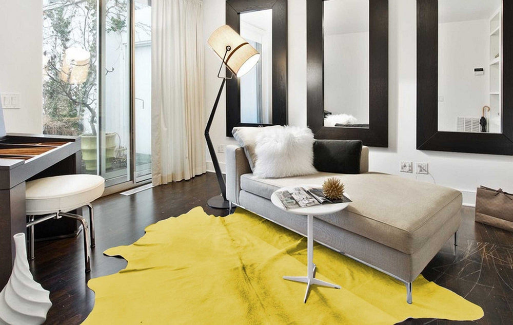 72" X 84" Yellow Cowhide - Rug - Homeroots - Flyclothing LLC