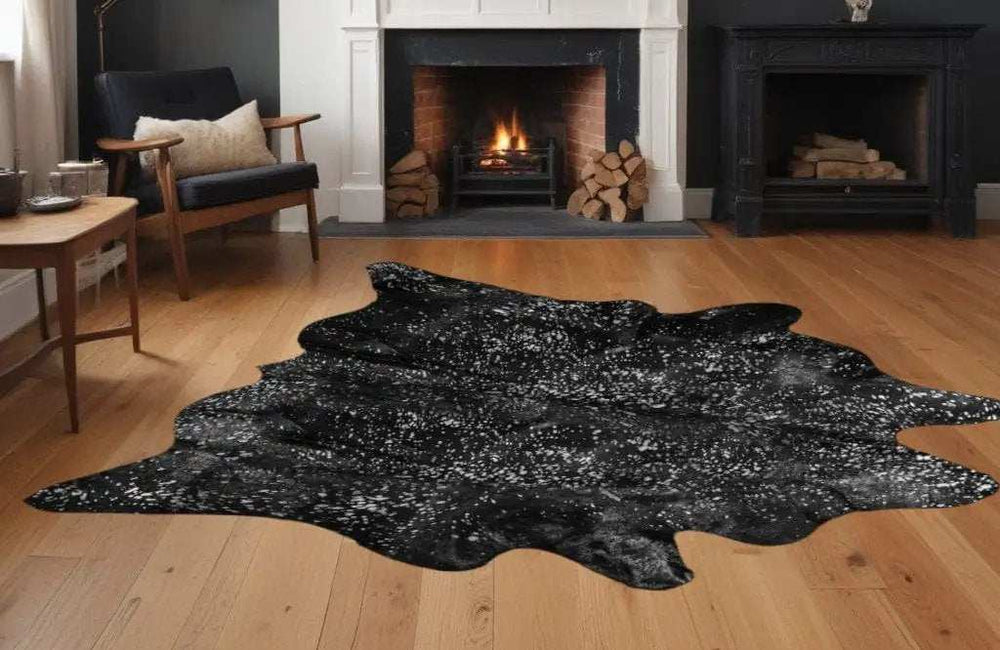 Black And Silver Cowhide Animal Print Area Rug - Homeroots - Flyclothing LLC