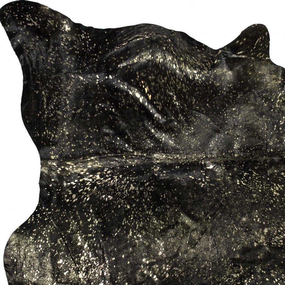 72" X 84" Chocolate And Gold Cowhide - Area Rug - Homeroots - Flyclothing LLC