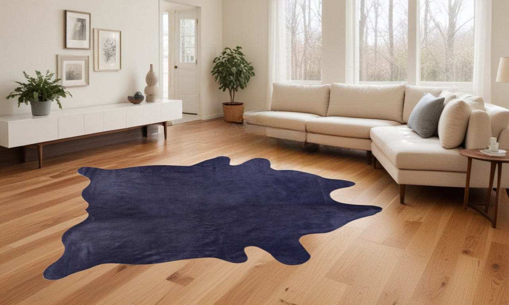 6' X 7' Navy Blue Cowhide Cowhide Area Rug - Homeroots - Flyclothing LLC