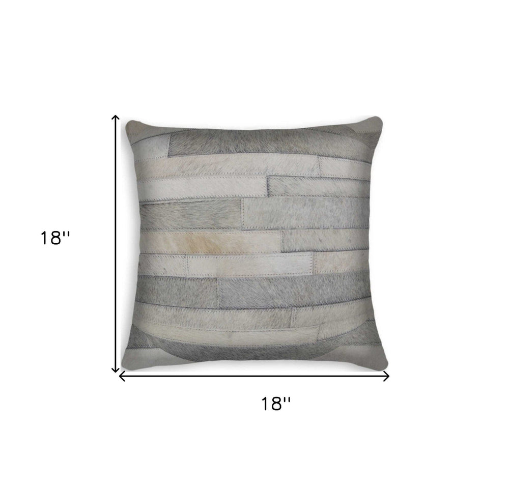18" Gray Cowhide Throw Pillow - Homeroots - Flyclothing LLC