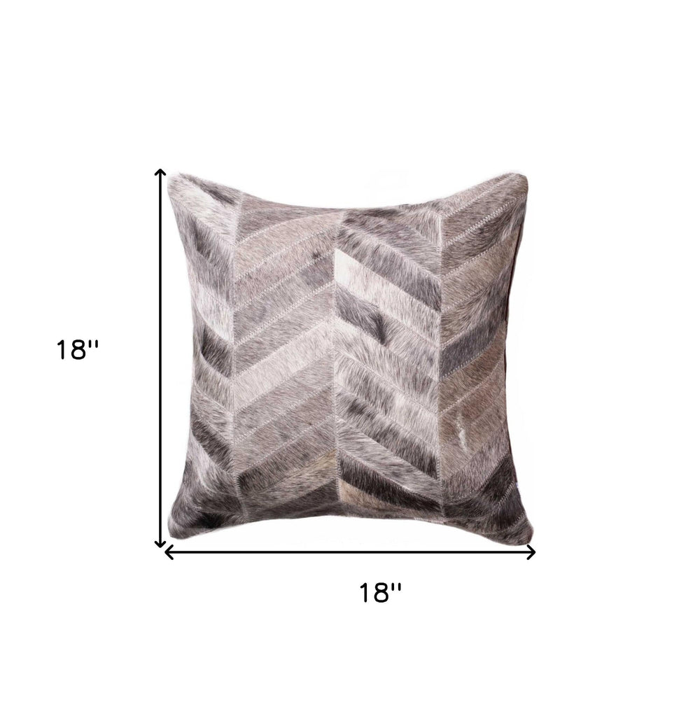 18" Gray Chevron Cowhide Throw Pillow - Homeroots - Flyclothing LLC