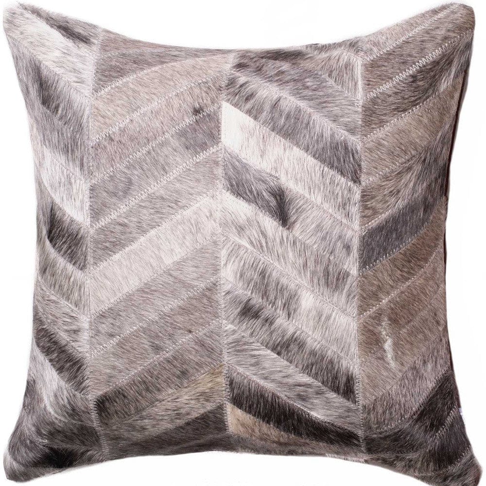 18" Gray Chevron Cowhide Throw Pillow - Homeroots - Flyclothing LLC