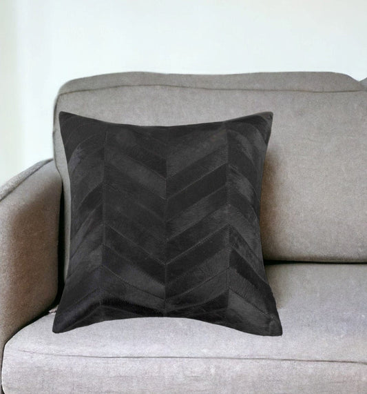18" Black Cowhide Throw Pillow - Homeroots