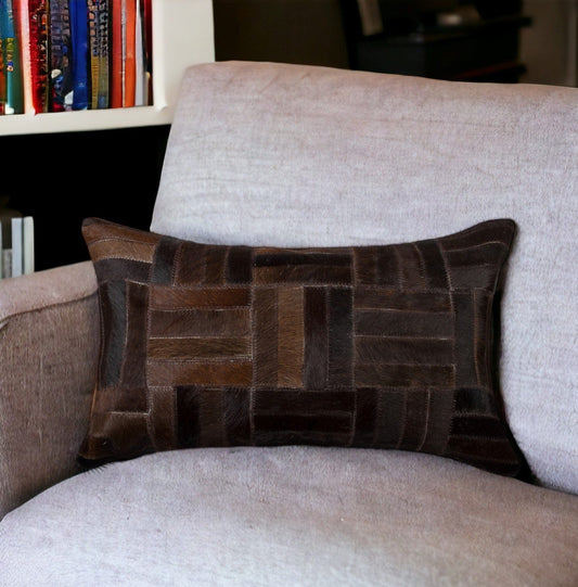 12" X 20" Chocolate Cowhide Throw Pillow - Homeroots