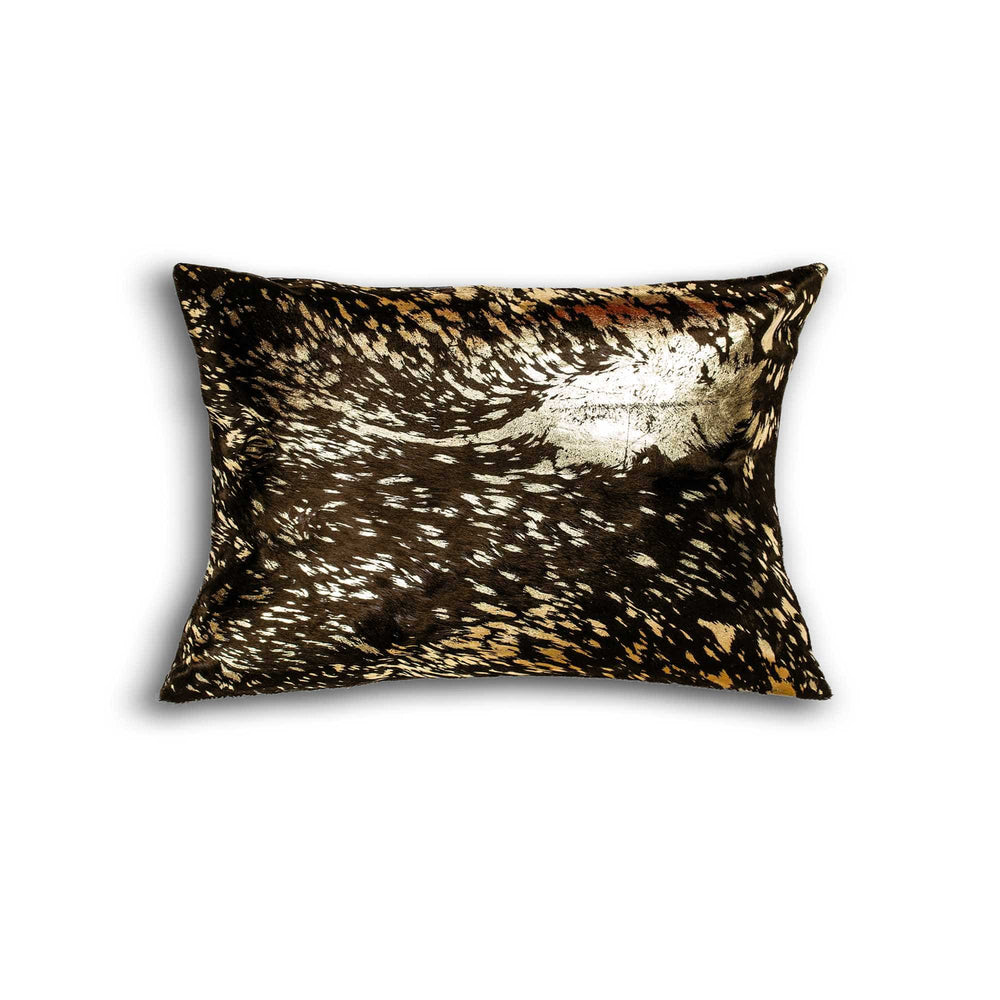12" X 20" X 5" Chocolate And Gold Cowhide Pillow - Homeroots - Flyclothing LLC