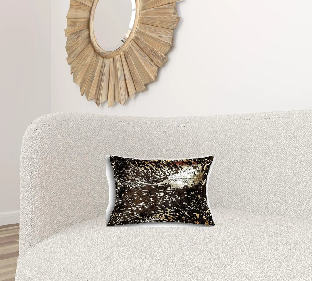 12" X 20" X 5" Chocolate And Gold Cowhide Pillow - Homeroots - Flyclothing LLC