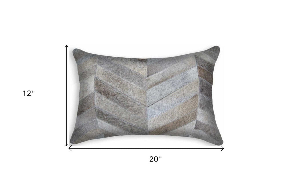 12 X 20 Gray Chevron Cowhide Throw Pillow - Homeroots - Flyclothing LLC