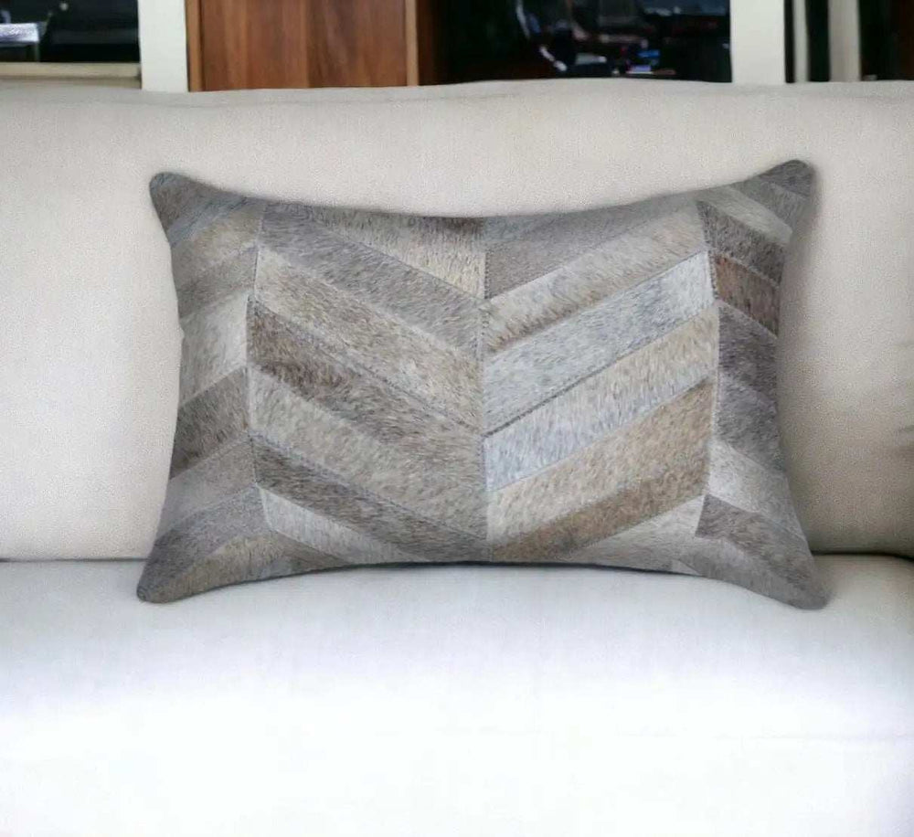 12 X 20 Gray Chevron Cowhide Throw Pillow - Homeroots - Flyclothing LLC