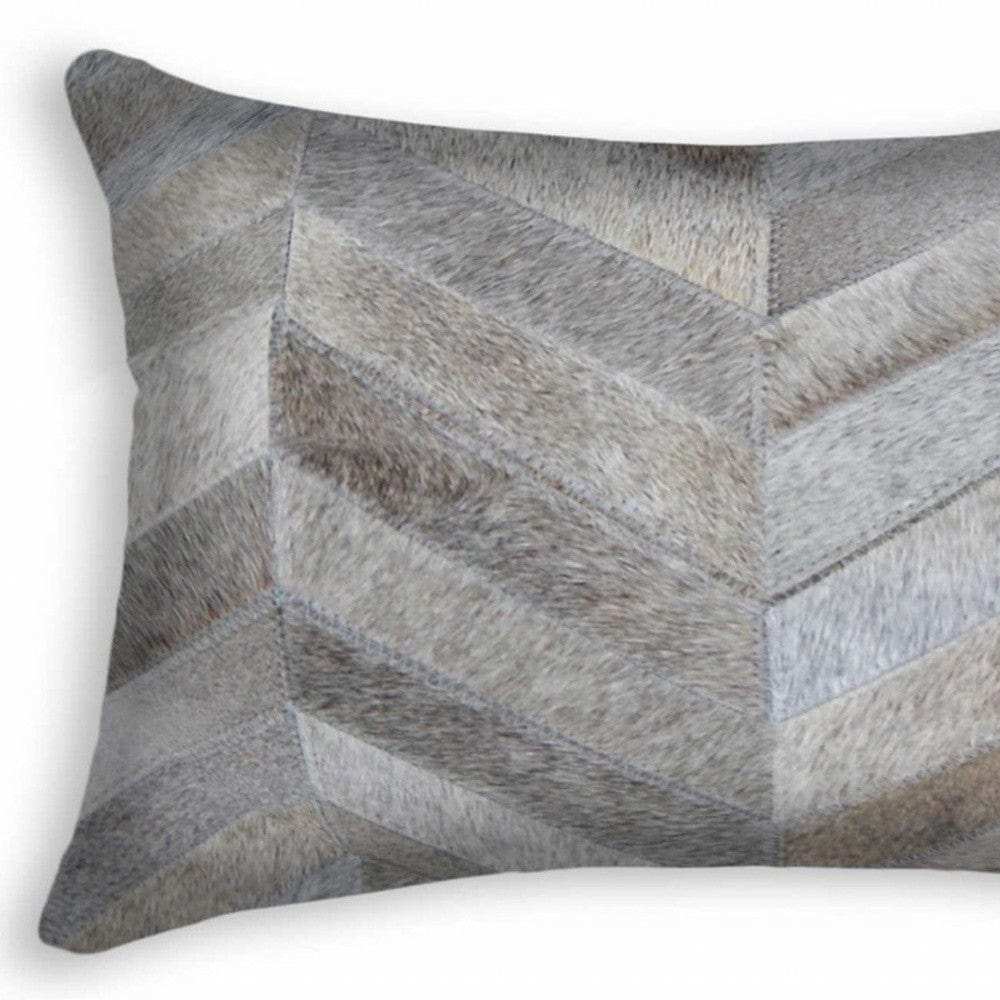 12 X 20 Gray Chevron Cowhide Throw Pillow - Homeroots - Flyclothing LLC