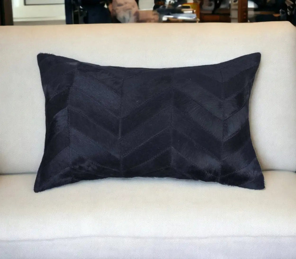 12" X 20" Black Cowhide Throw Pillow - Homeroots - Flyclothing LLC