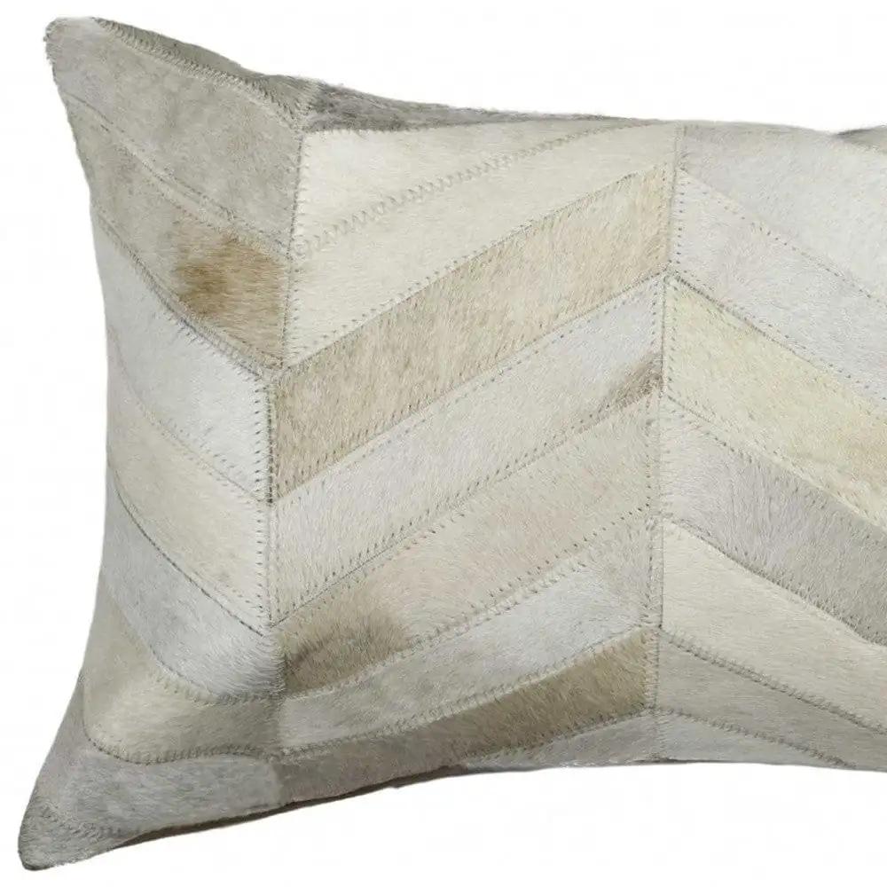 12" X 20" Natural Chevron Cowhide Throw Pillow - Homeroots - Flyclothing LLC