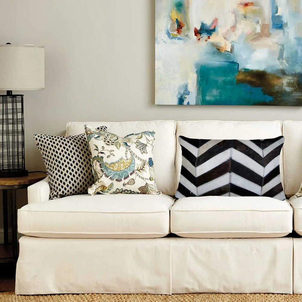 12" X 20" Chocolate Brown and Off White Chevron Cowhide Throw Pillow - Homeroots - Flyclothing LLC