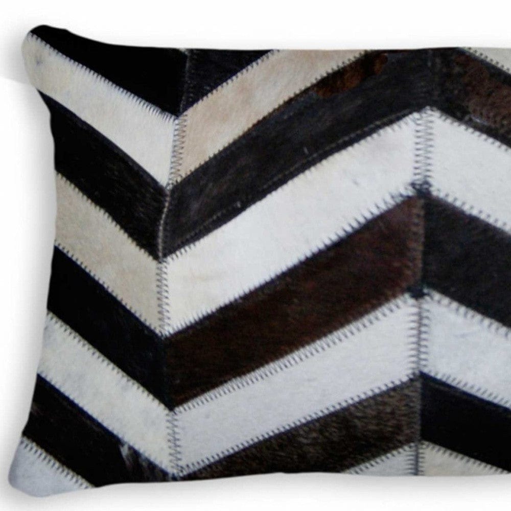 12" X 20" Chocolate Brown and Off White Chevron Cowhide Throw Pillow - Homeroots - Flyclothing LLC