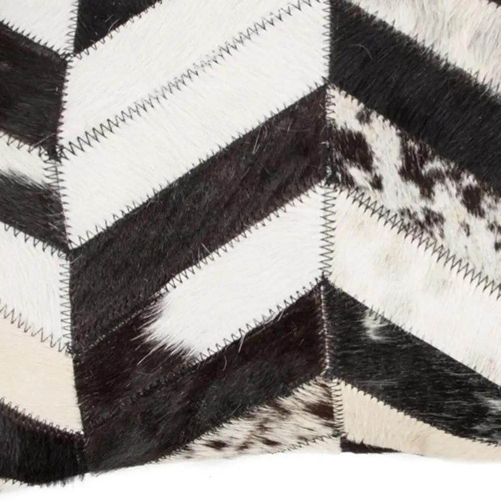 12" X 20" Black and Off White Chevron Cowhide Throw Pillow - Homeroots - Flyclothing LLC